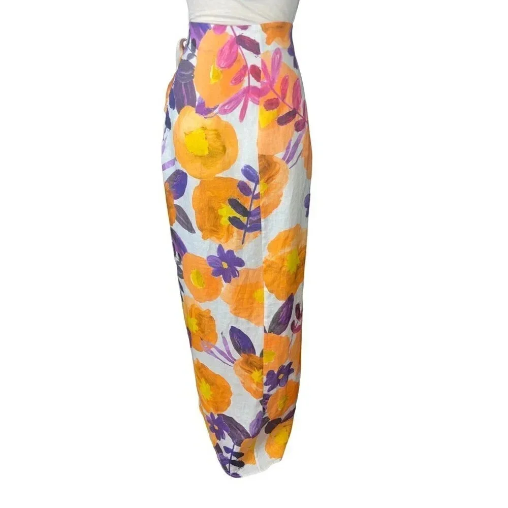 Raisa Vanessa Slit Detail Floral Skirt in Yellow & Purple 36 2-4 New Womens Maxi